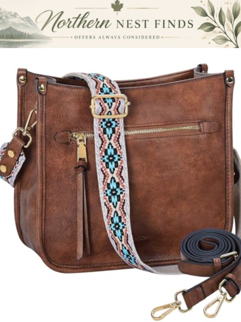 Vegan Leather Crossbody Hobo Bag with Guitar Strap & Tassel